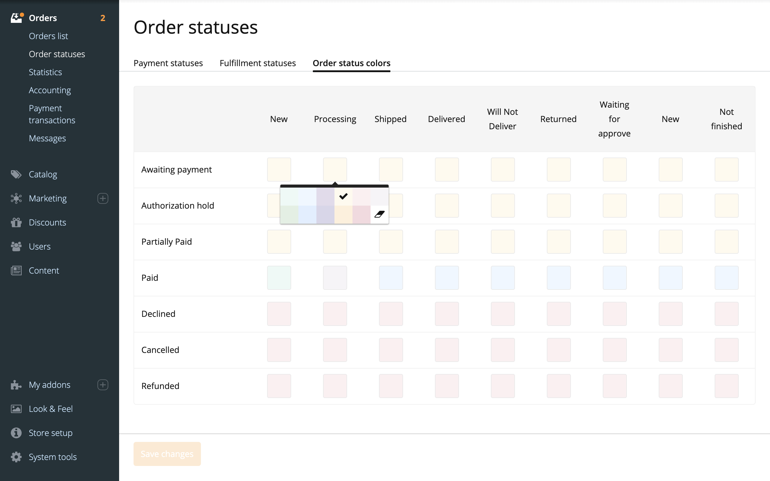 Order Status Colors